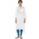 Soch White and Blue Embroidered Cotton Jute Kurti – SDIA KT 32011 – Dia Kurtis – Kurtis